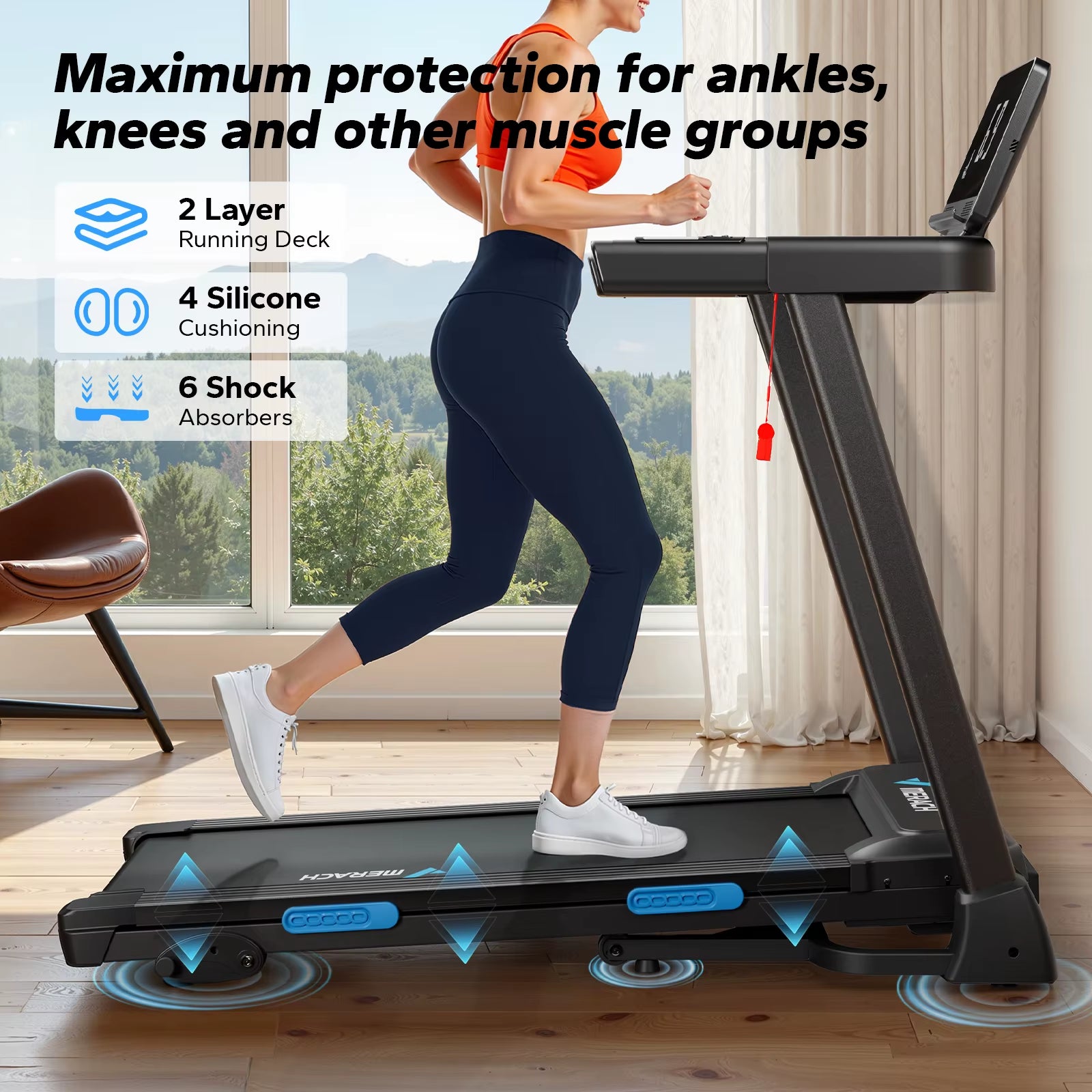 Foldable Treadmill T12 Incline Quiet Treadmills Double Deck Technology 4 Silicone Shock Cushion Heart Rate Monitoring