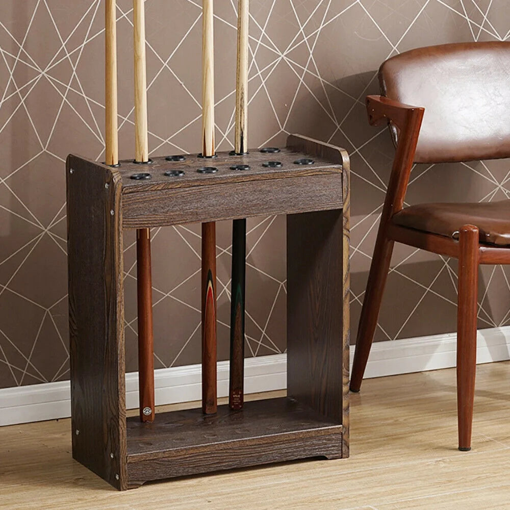 12 Pool Cue-Billiards Accessories Wood Rack Cue Organizer Stand Sticks Holder Pool Cue Rack Stick Holder for 12 Cues Holders Billiard Table Accessories Cue Ball Stick Holder Floor Stand