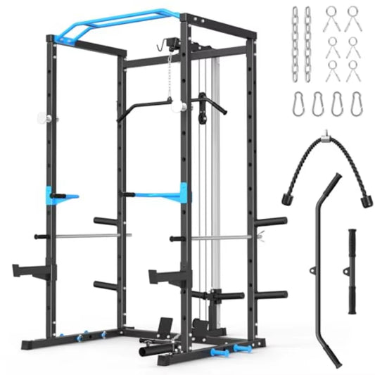 Power Cage Multifunctional Squat Rack for Home Gym with Cable Crossover System 1600LBS Weight Capacity Strength Training Equipm
