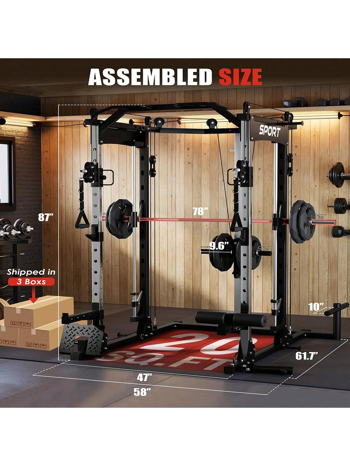 Ataucjin Smith Machine for Home Gym, Smith Machine with Cable Crossover Machine and Chest Station, All in One Home Gym System Power Rack for Garage(Ship in 3 Boxes)