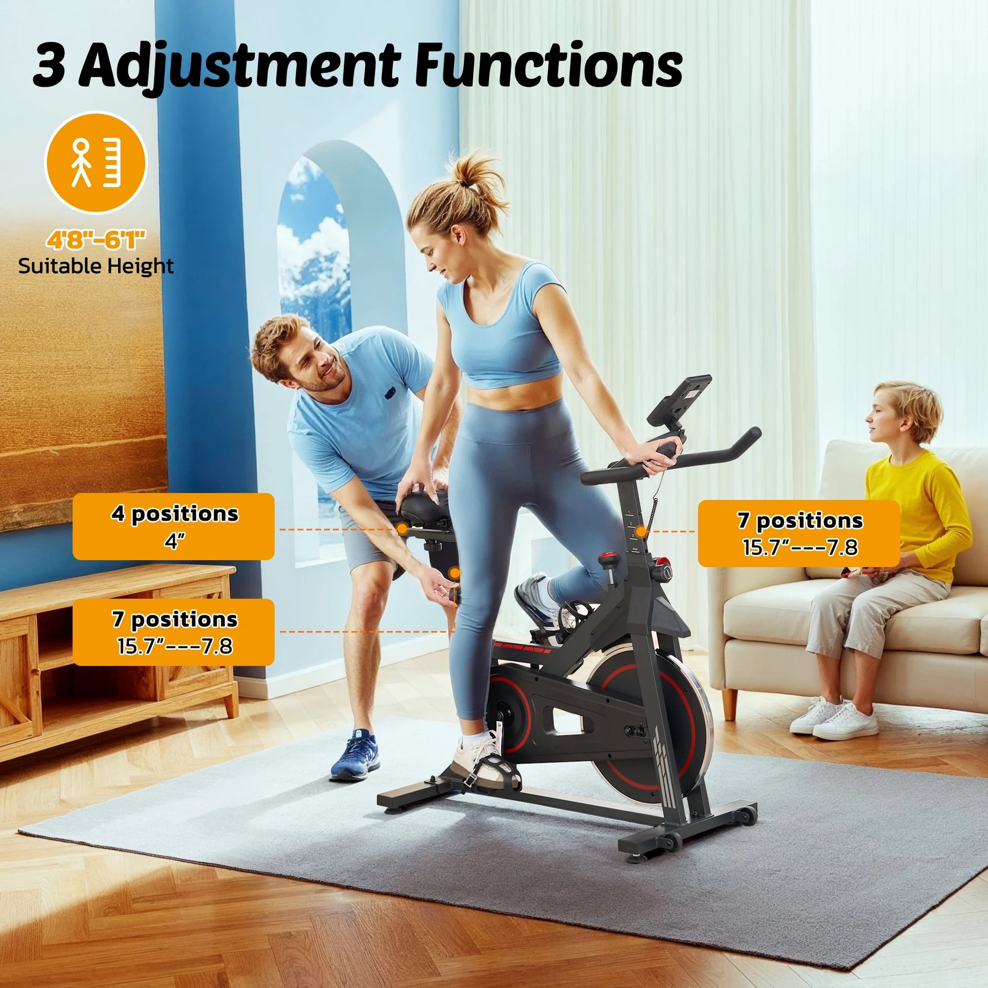 Exercise Bike Indoor Cycling Bike with 300Lbs Big Seat Cushion for Home Cardio Leg Workout