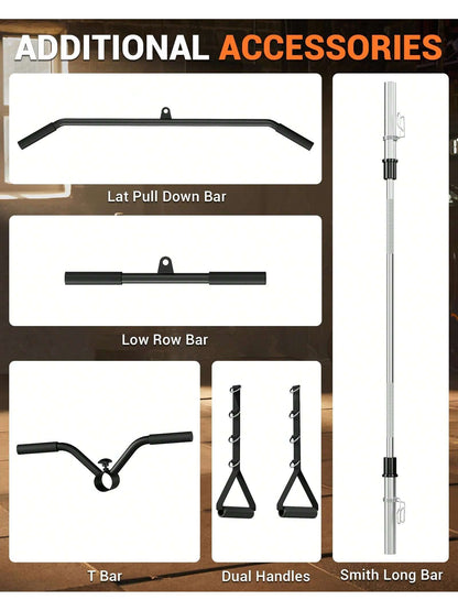 Smith Machine, 2200Lbs Squat Rack with Duable Cable & Lat-Pull down System, Multi-Function Squat Rack Power Cage for Home Gym, Training Equipment with Leg Hold-Down Attachment