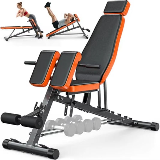 Roman Chair Adjustable Weight Bench Back Extension Machine for Home Gym with Dumbbell Rack 1000LBS All-In-One Sit up Bench For