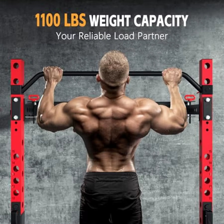 2 X 2 Foldable Squat Rack with 1100LBS Capacity for Home Gym Garage and Training Studios Wallmounted Power Rack Featuring Adjus