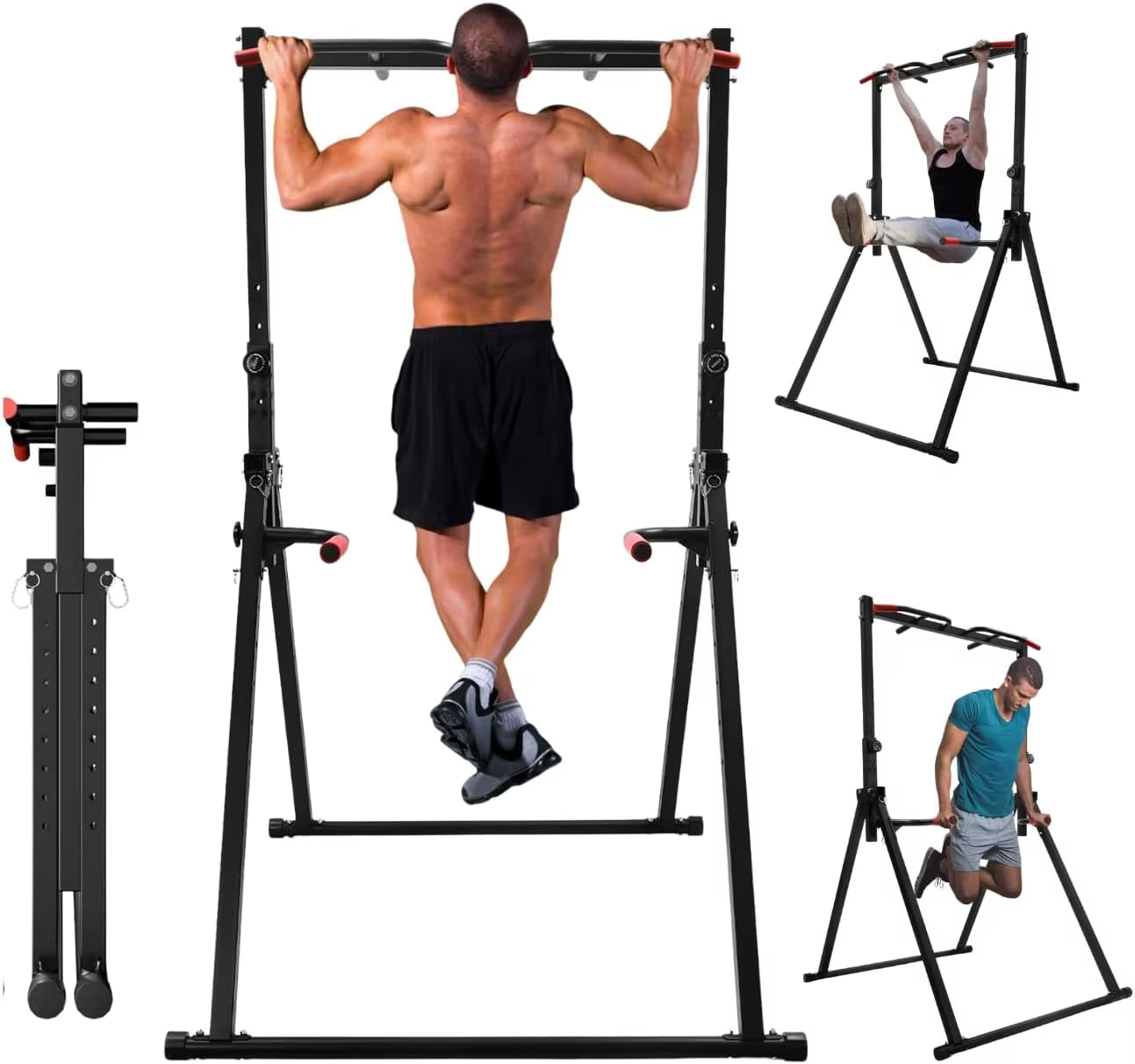 Foldable Pull up Bar Stand, 440LBS Capacity Adjustable Height Dip Station for Home Gym, Strength Training Equipment for Calisthe