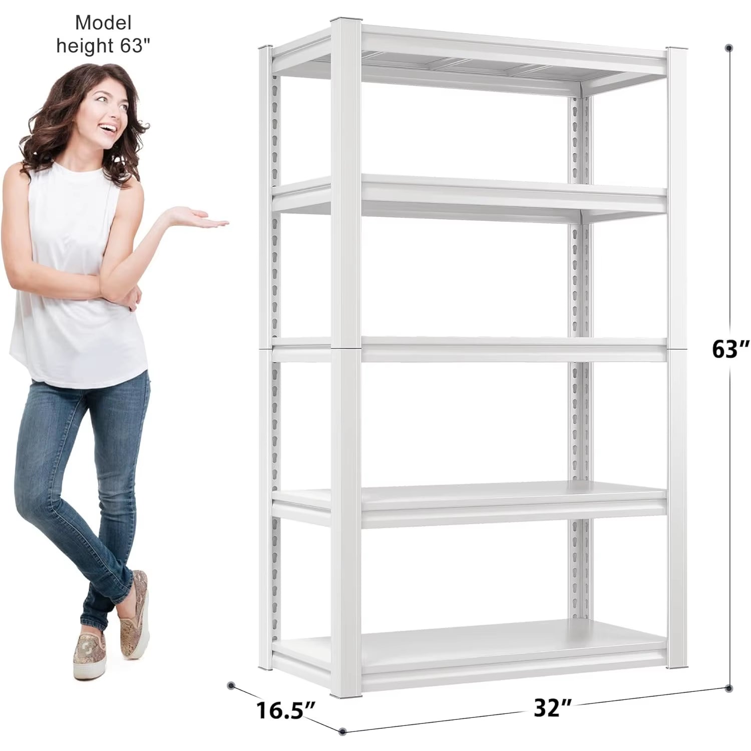 Garage Shelving Heavy Duty 2000LBS Storage Shelves Heavy Duty Shelving 5 Tier White Metal Shelves Pantry Shelf for Kitchen