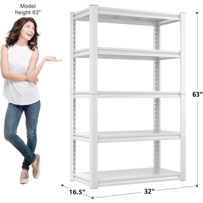 Garage Shelving Heavy Duty 2000LBS Storage Shelves Heavy Duty Shelving 5 Tier White Metal Shelves Pantry Shelf for Kitchen