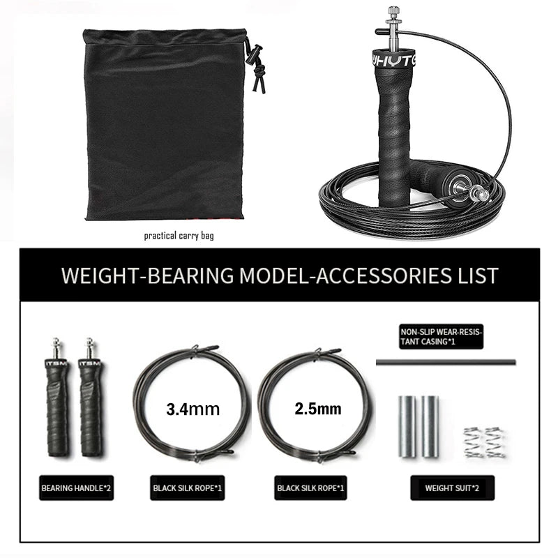 Crossfit Fitness Jump Rope Skip Speed Weighted Jump Ropes Professional Jumping Rope Set with Iron Block/Spare Rope/Tube