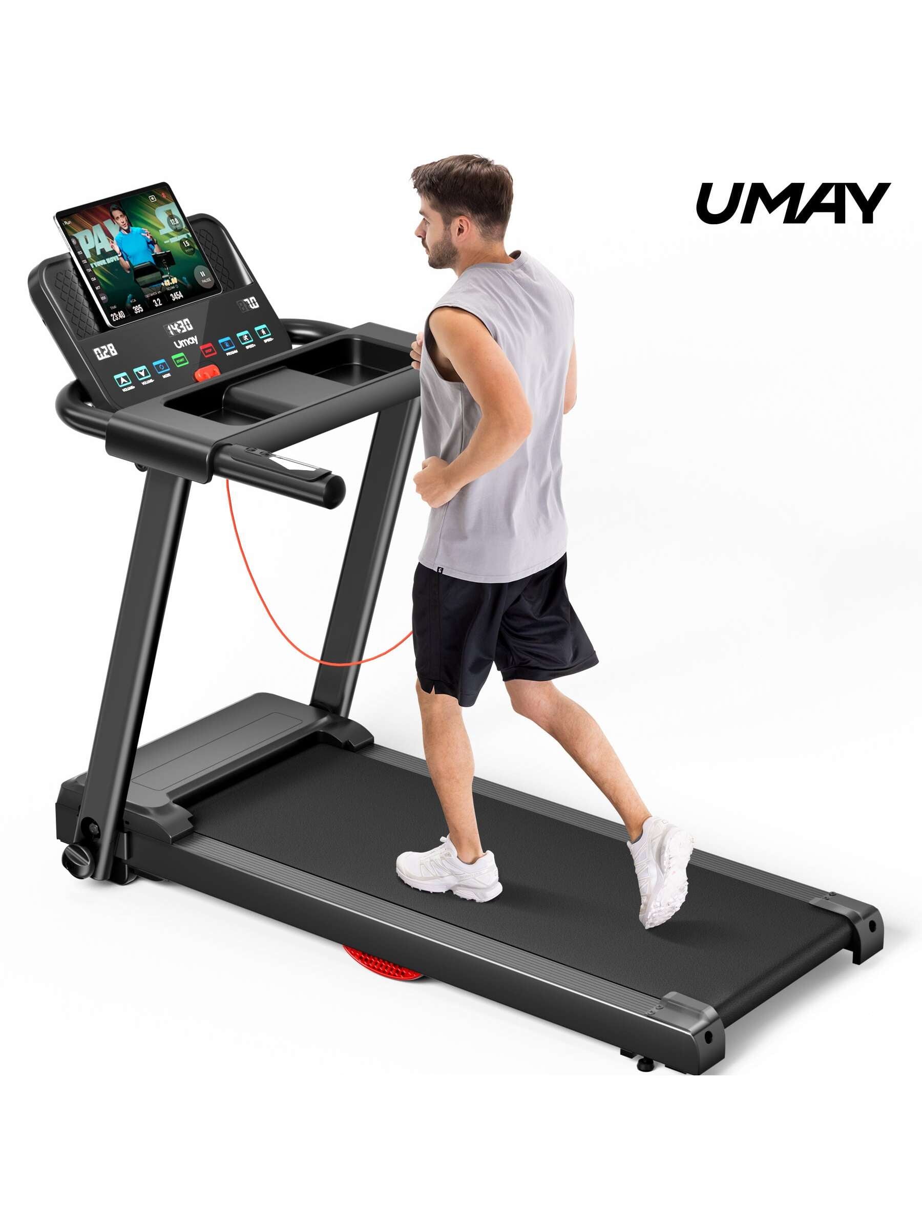UMAY Treadmills for Home, 2.5HP Quiet Brushless Folding Treadmill with Heart Rate Sensor, Silicone Damping System, 265Lbs Weight Capacity, Holder for Cup & Phone