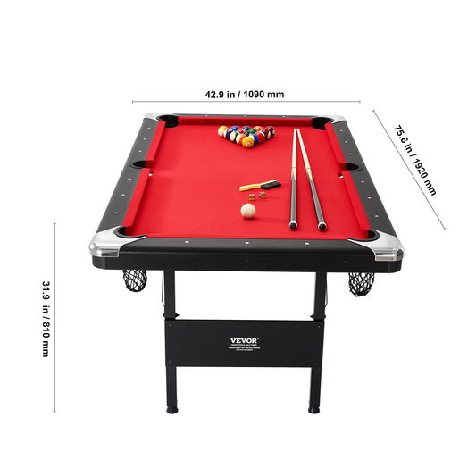 Succebuy 6.3/7Ft Billiard Table Pool Table Portable Foldable Spacesaving Billiard Table Set Includes Balls Cues Chalks and Brush
