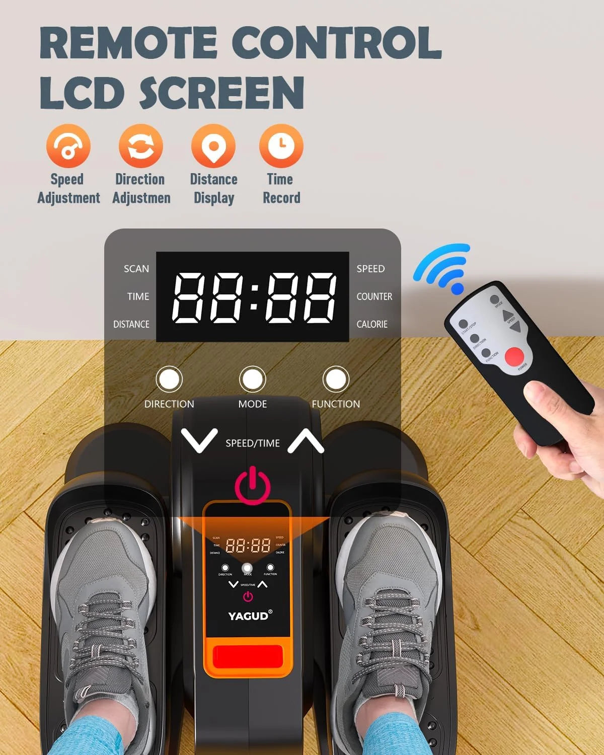 under Desk Elliptical Machine, Electric Ellipse Leg Exerciser for Senior, 12 Adjustable Speeds Quiet and Portable Seated Pedal Exerciser for Training with Remote Control, Orange