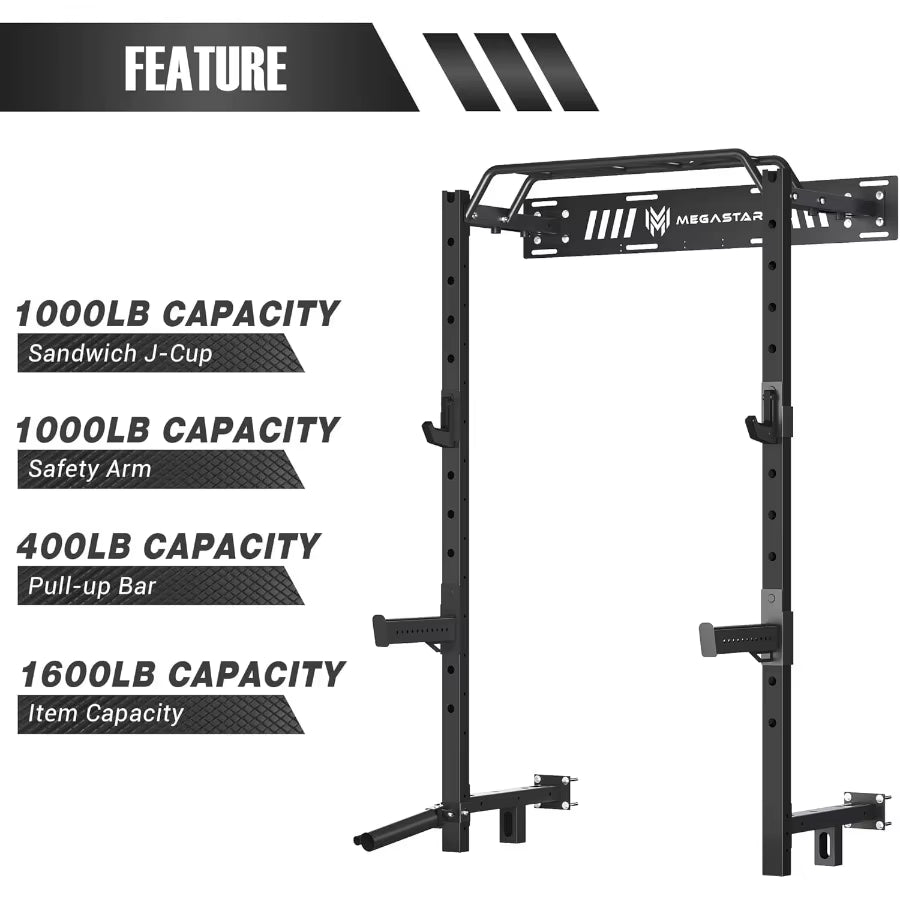 Wall Mounted Power Rack 50X70Mm Commercial Steel Compact Home Gym with Sandwich Jcup Safety Arm and Landmine Attachments for Ho