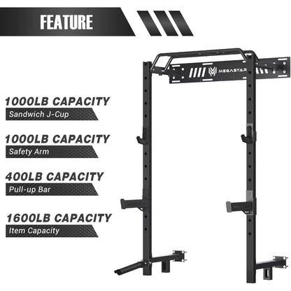 Wall Mounted Power Rack 50X70Mm Commercial Steel Compact Home Gym with Sandwich Jcup Safety Arm and Landmine Attachments for Ho