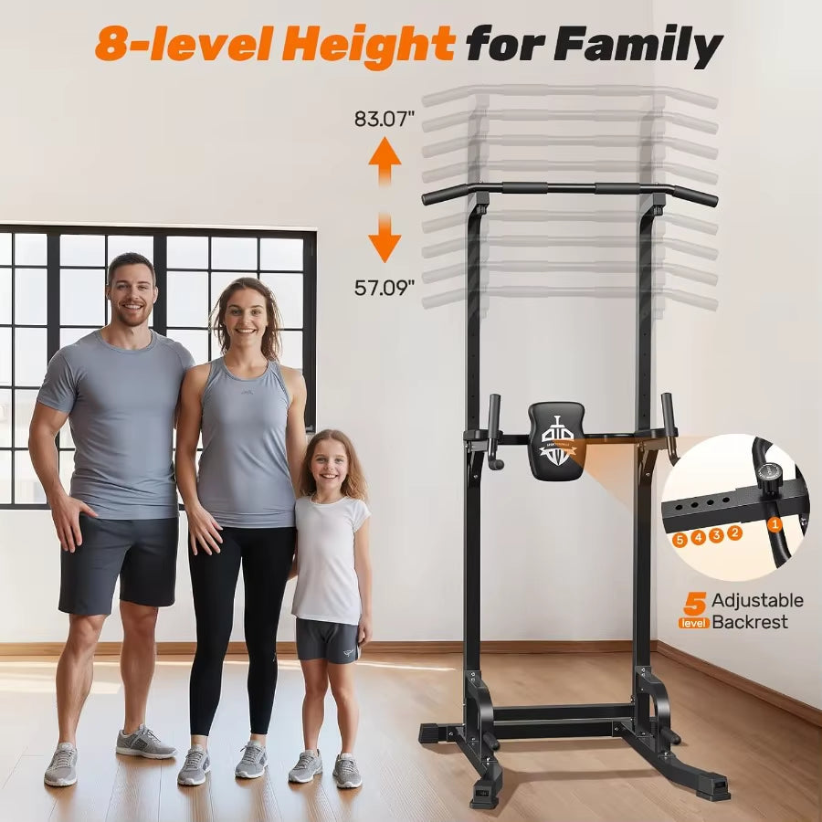 Power Tower Pull up Bar Station 450LBS Stable Pull up Dip Station for Home Gym Strength Training Equipment