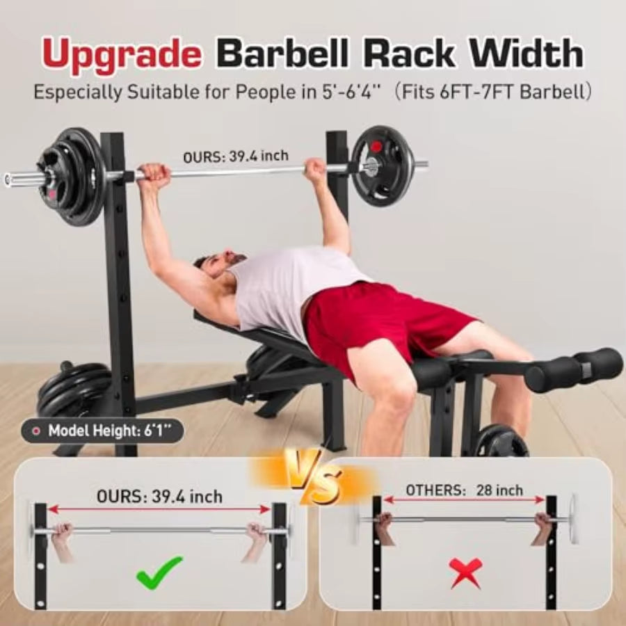 Adjustable Weight Bench Set with Squat Rack for Home Gym Strength Training: 900LBS Capacity Multi-Function Bench Press with Leg