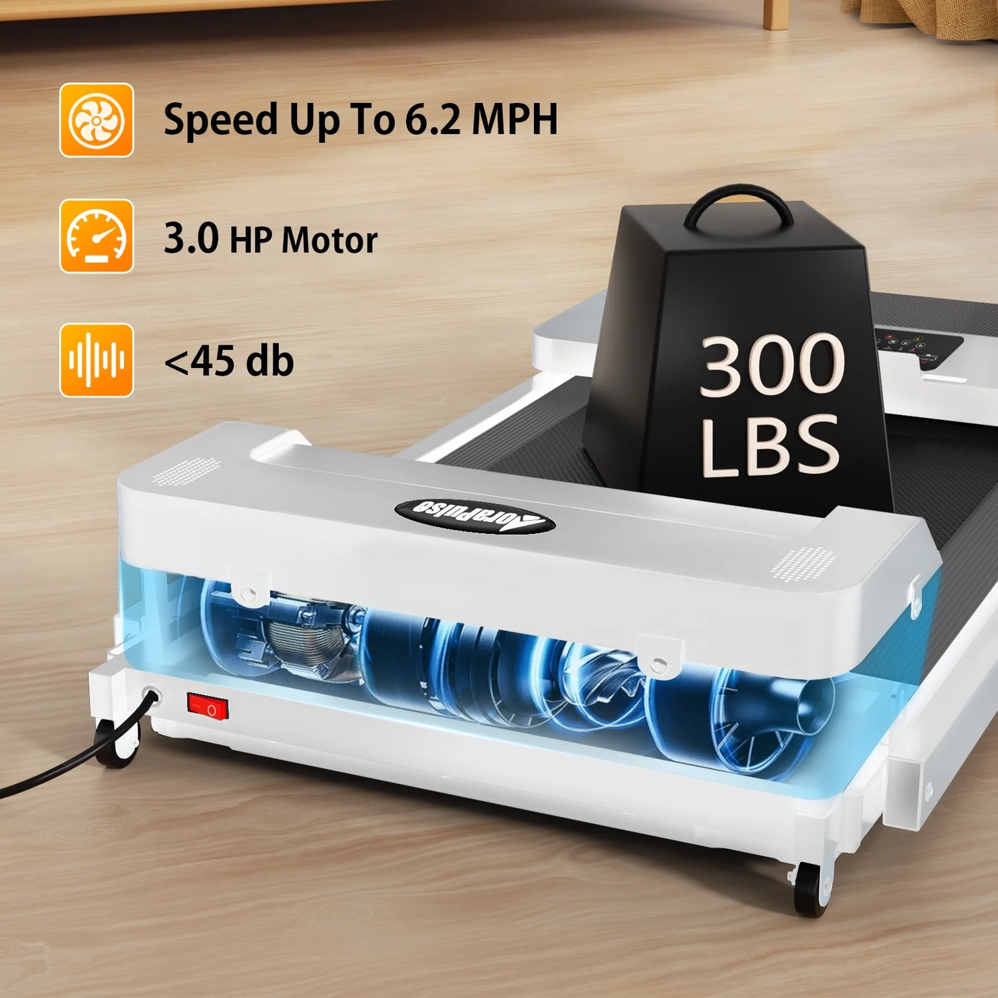 Foldable Treadmill 300 Lb Capacity, 3.0 HP Compact Treadmill for Home with LED Display for Daily Exercise, White