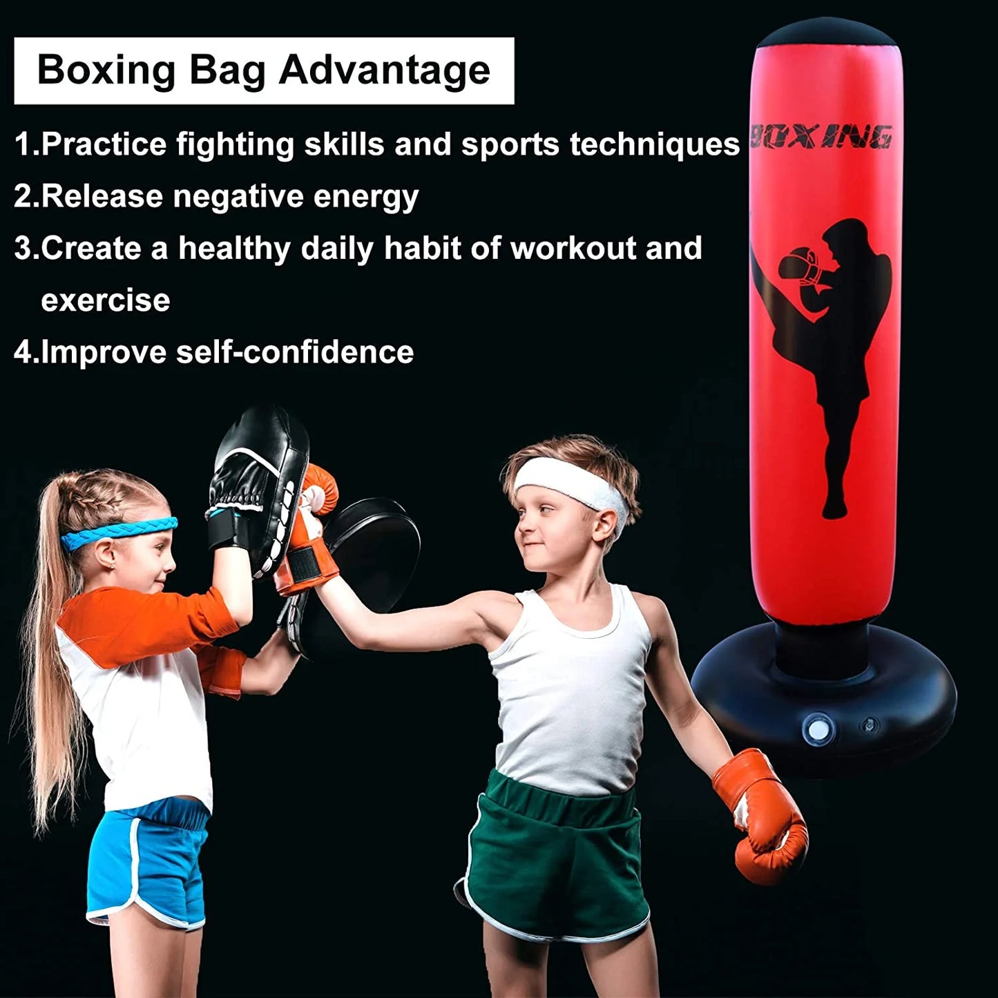 Kids 67 In. Boxing for Immediate Bounce Back Heavy Punching Bag for Practicing Karate, Taekwondo, Relieve Pressure and Workout Equipment for Home