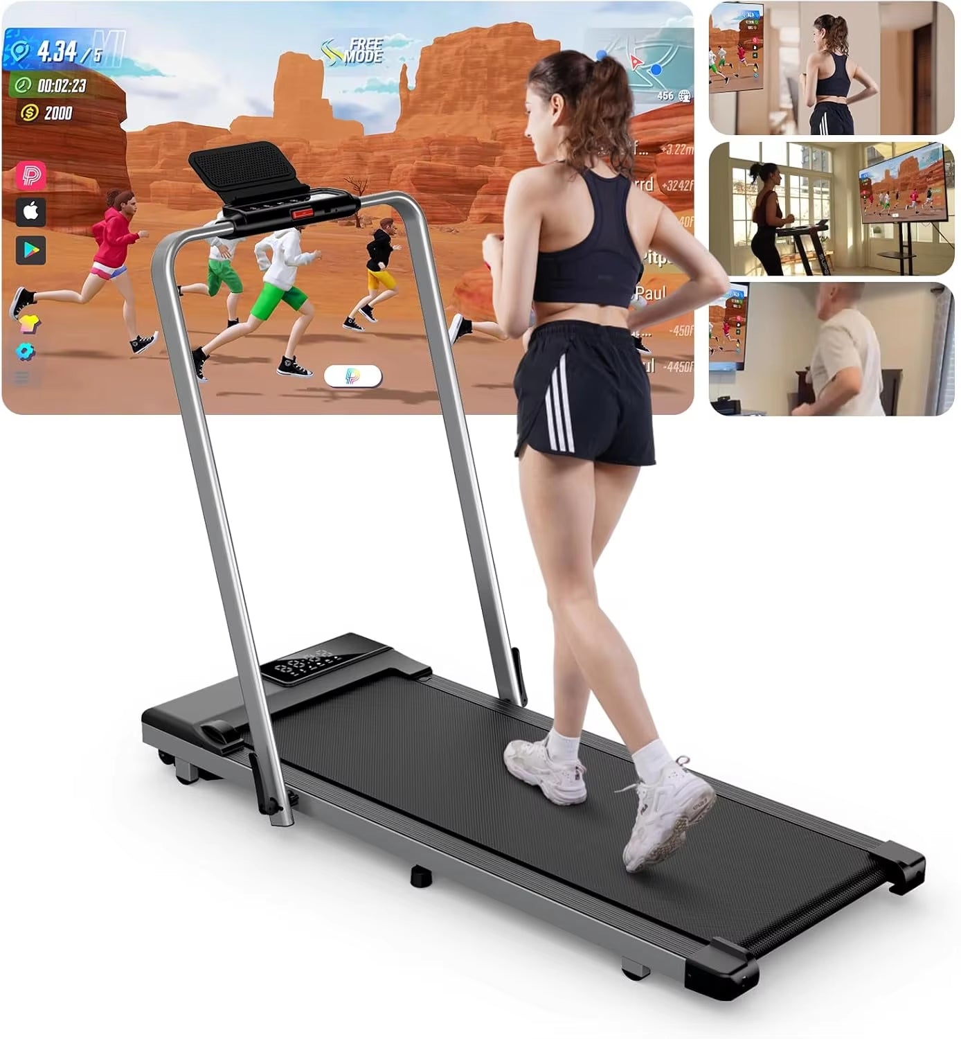 Treadmills for Home Foldable,Folding Walkingpad Treadmill MAX 300Lbs APP Remote Control,Running Machine with Safety Handrail