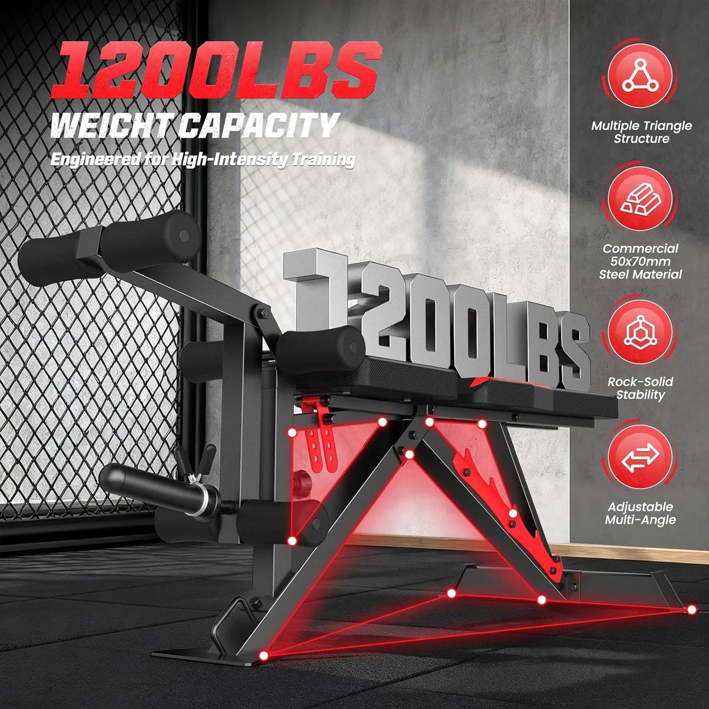 1200LBS Weight Bench, 5 Position Back Adjustable Workout Bench with Leg Developer, Multi-Purpose Utility Bench for Home Gym Strength Training, Flat/Incline/Decline Bench Press