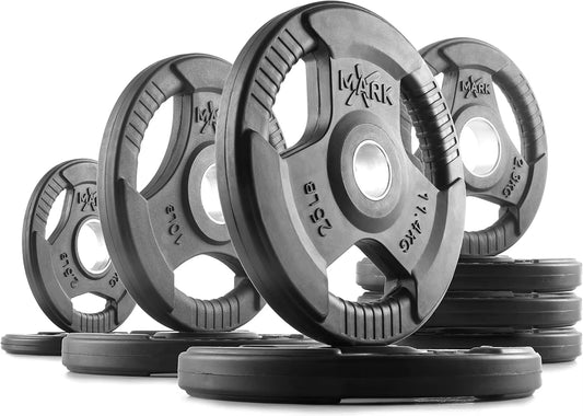 Pair or Set of Weight Plates, Rubber Coated Exercise Weights for Barbell, Strength Training Weight Set for Home Gym