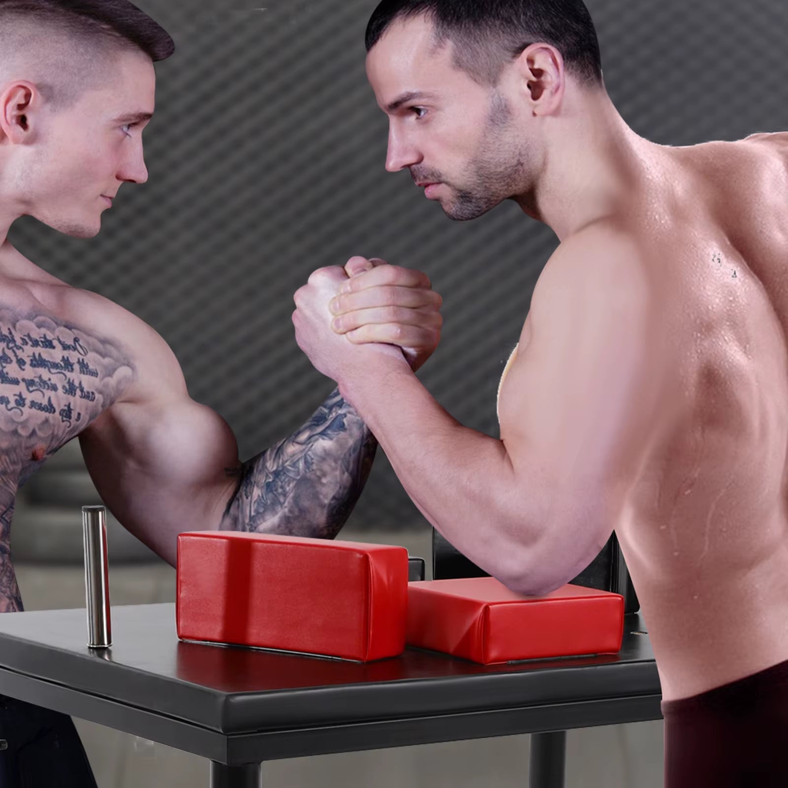 Standard Arm Wrestling Battle Table Professional Wrestling Equipment for Gyms Sports Arenas, Black&Red ﻿