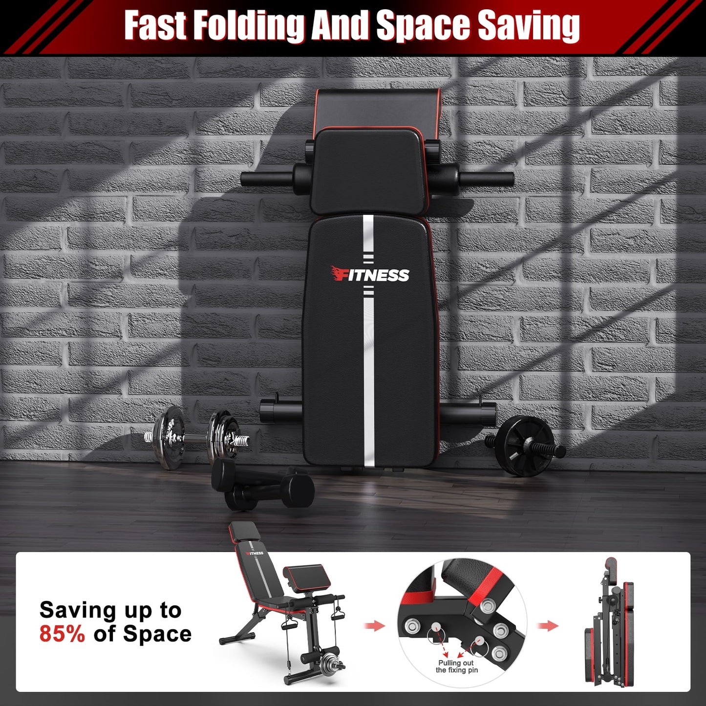 7 Positions Adjustable Weight Bench with Extended Headrest and Leg Extension,Foldable Workout Bench Weight Bench Press for Full Body Strength Training,Maximum Weight 770 Lbs.