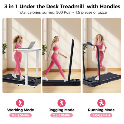 Folding Treadmill with Handles for Home Workouts,Portable Treadmill Compact under Desk Foldable Walking Pad Treadmills with LED Display,320Lbs Capacity