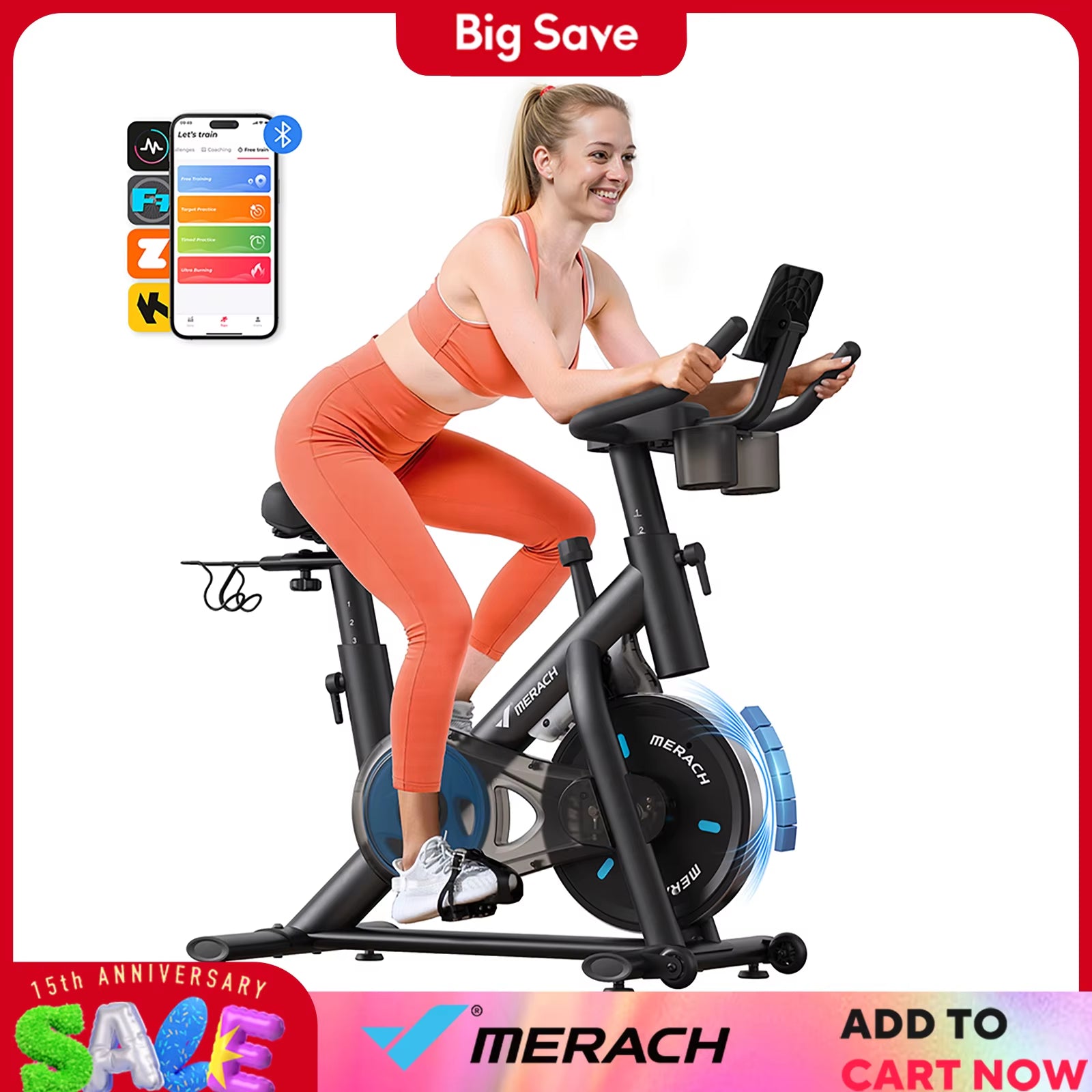 Exercise Bike Brake Pad/Magnetic Stationary Bike with Exclusive App Low Noise Indoor Cycling Bike with Fitness Courses B2