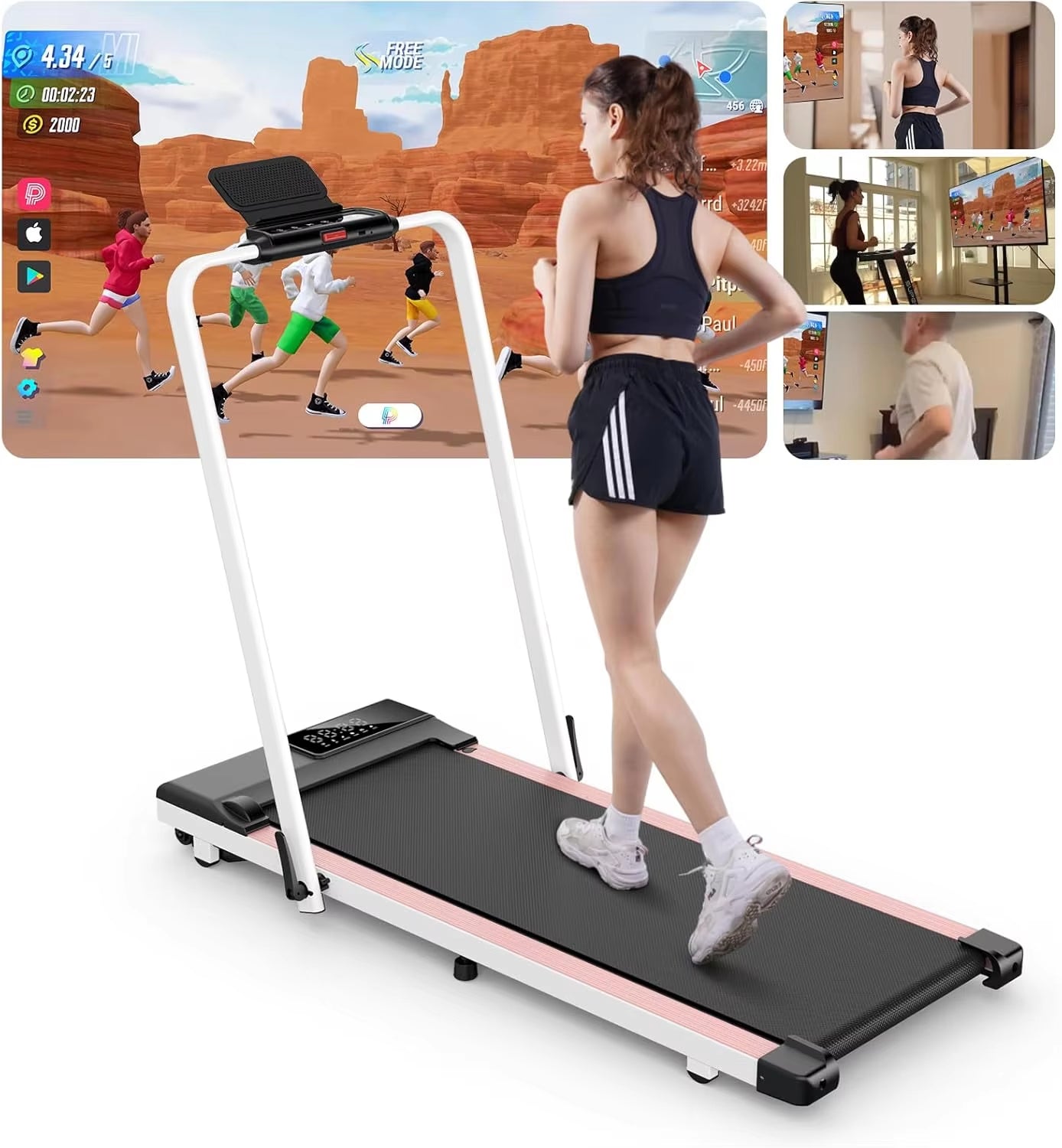 Treadmills for Home Foldable,Folding Walkingpad Treadmill MAX 300Lbs APP Remote Control,Running Machine with Safety Handrail