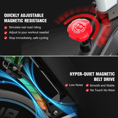 Bluetooth Magnetic Exercise Bike Indoor Cycling Bike Stationary Bikes 40Lbs Flywheel 350Lbs