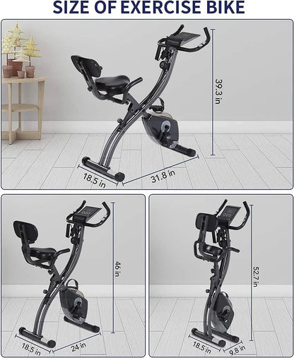 Exercise Bike Folding Magnetic Upright Stationary Bike with Pulse Sensor LCD Monitor Indoor Cycling Bike Stationary Bike