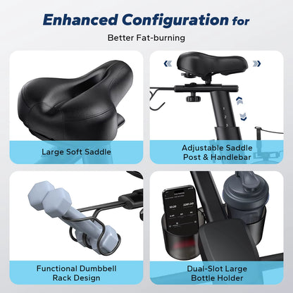 Exercise Bike Brake Pad Stationary with Exclusive App Low Noise Indoor Bike Tablet Mount&Fitness Courses for Weight Loss