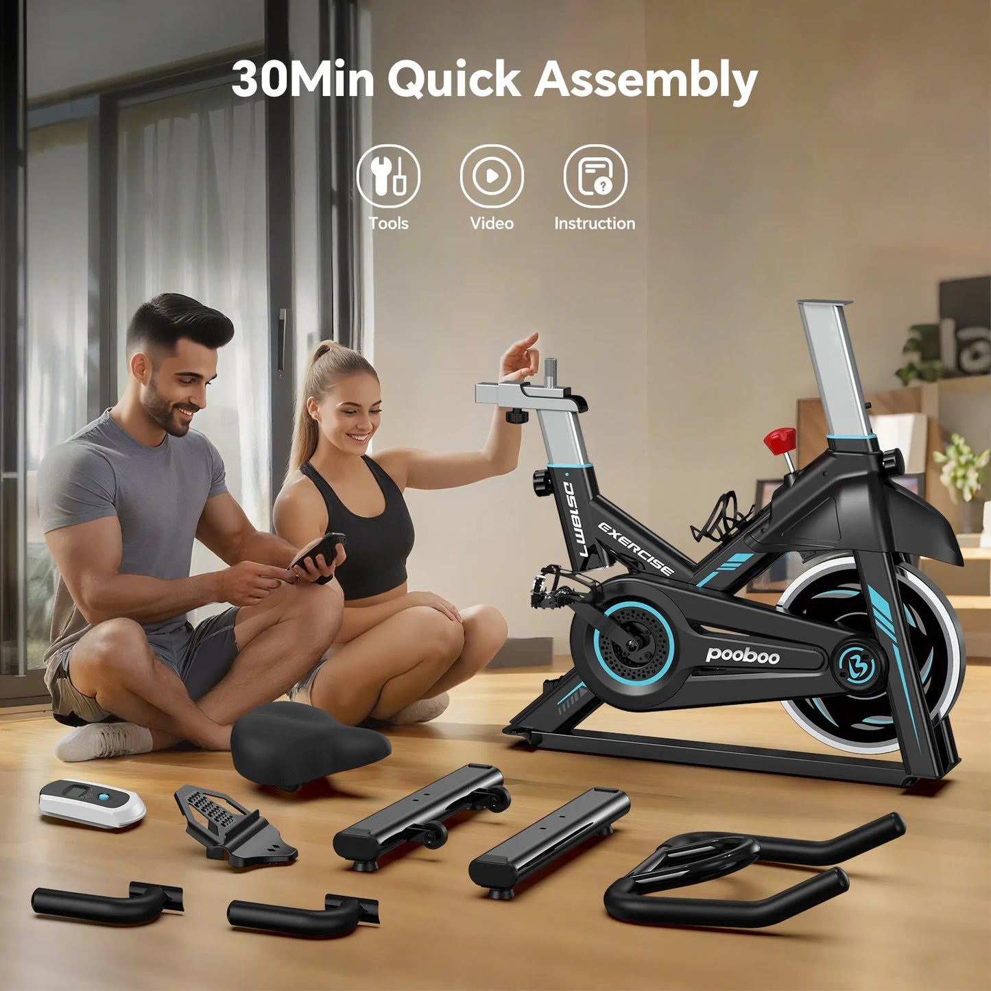 Professional Indoor Cycling Bike Stationary Exercise Bikes Home Cardio Workout Bicycle Machine 350Lb Flywheel Weight 40Lbs