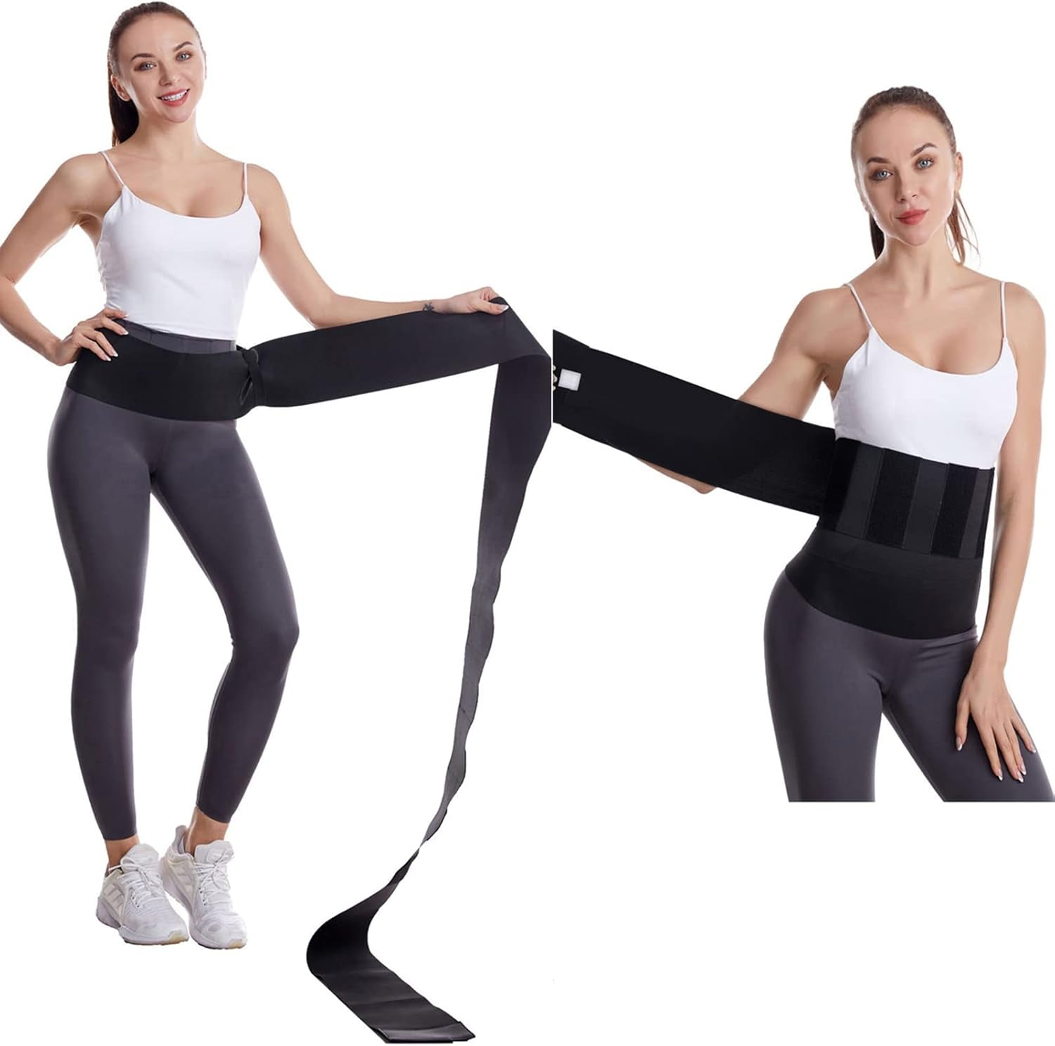Snatch Me up Bandage Wrap Waist Trainer for Women Tummy Wrap Sweat Waist Wraps for Stomach Adjust Waist Trimmer Belly Body Shaper Compression Wrap for Women Lower Belly Fat plus Size Black