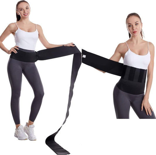 Snatch Me up Bandage Wrap Waist Trainer for Women Tummy Wrap Sweat Waist Wraps for Stomach Adjust Waist Trimmer Belly Body Shaper Compression Wrap for Women Lower Belly Fat plus Size Black