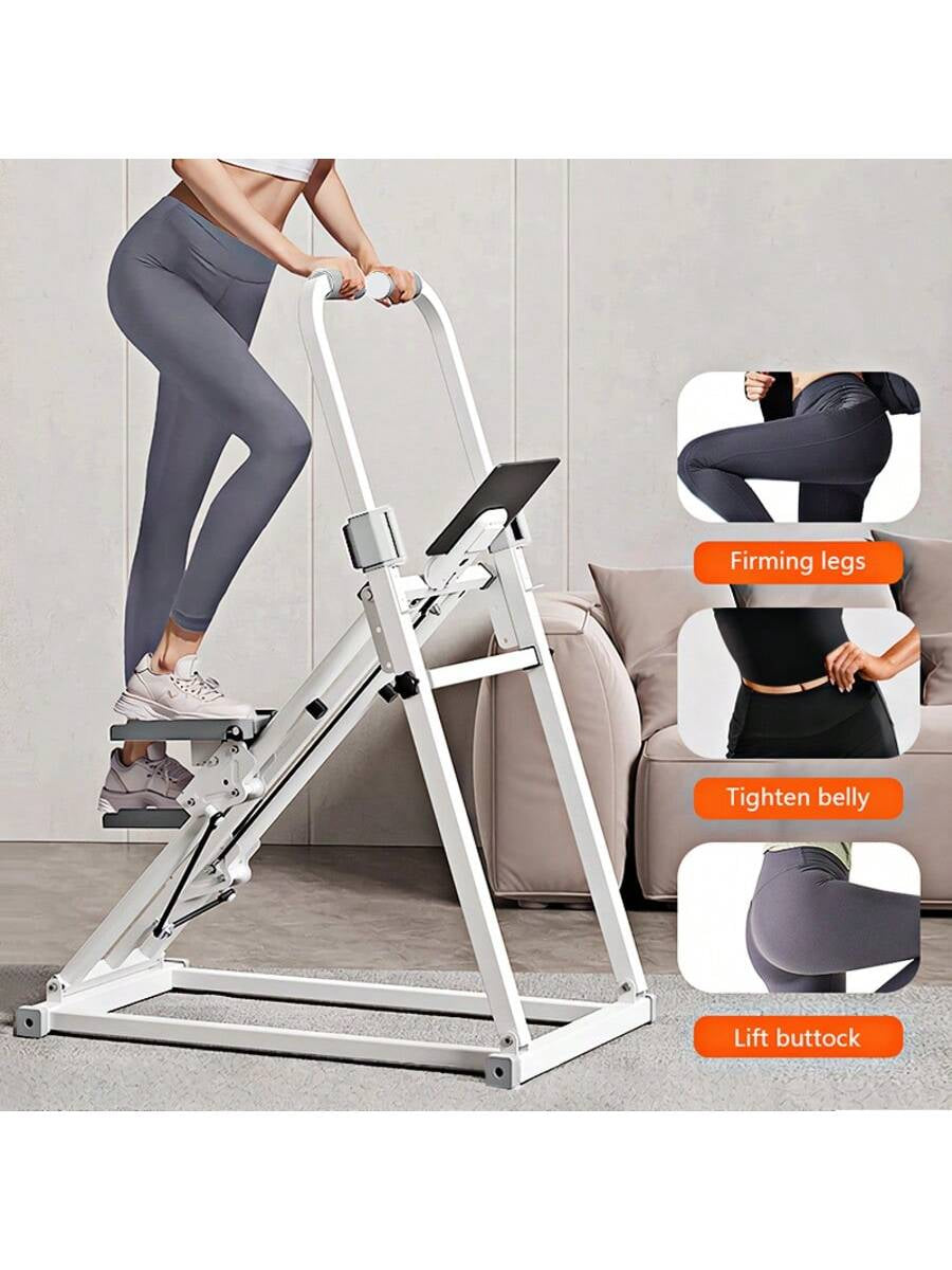Home Fitness Vertical Climbing Machine - Adjustable Stride Folding Stair Treads, with Handle and Foot Pedals, Full-Body Exercise Equipment, Battery-Powered (No Battery Included) - White, Ideal Family Gift, Stylish Modern Design, Safe Foot Pedals