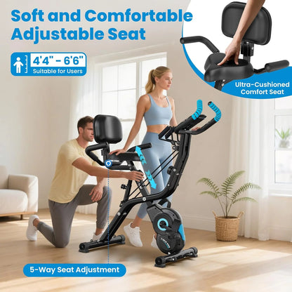 Folding Magnetic Exercise Bike with Massage Backrest Foldable Fitness Indoor Cycling X Bikes Upright Stationary Bicycle 300Lb