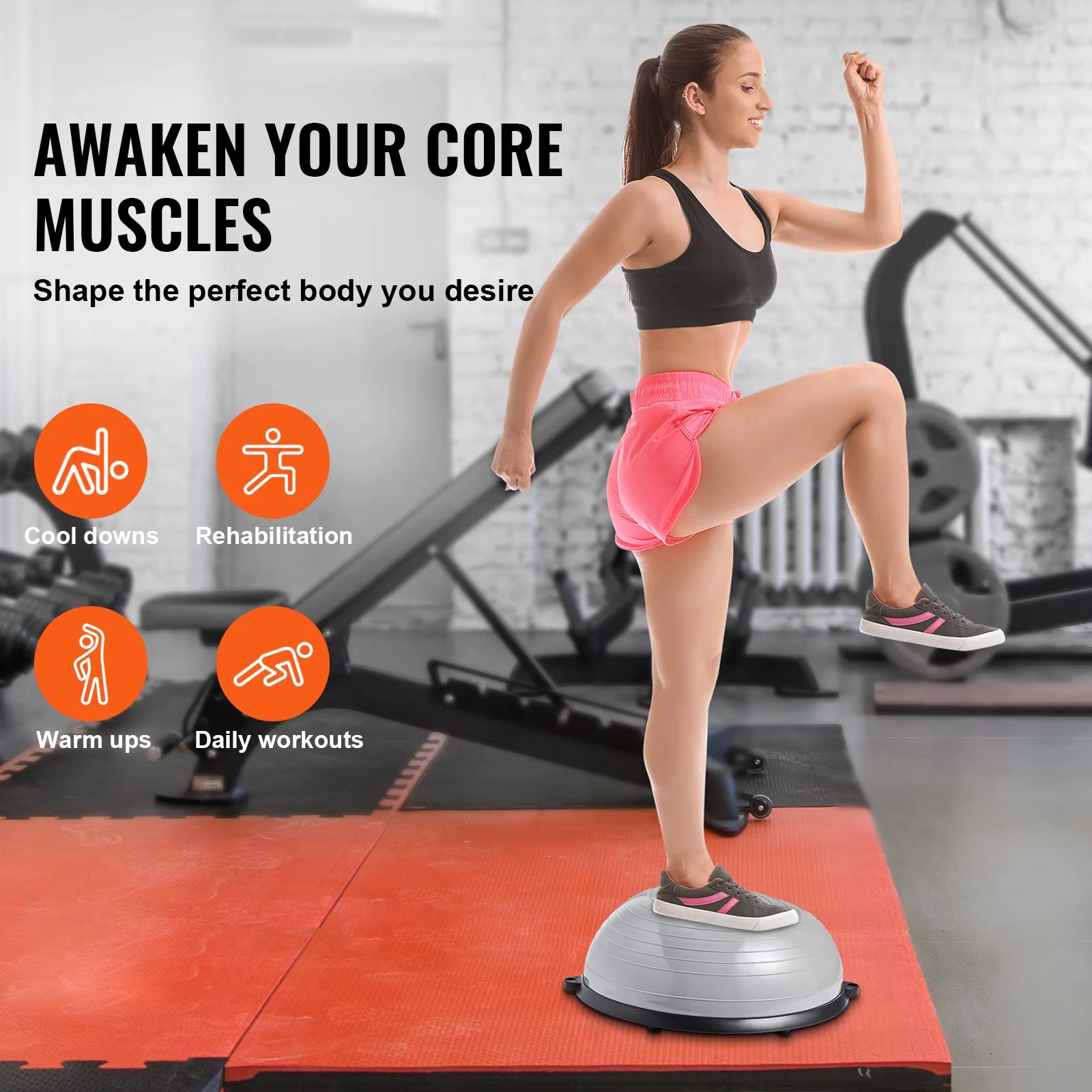 23/26 Inch Half Exercise Ball Trainer Balance Ball Trainer 660Lbs Capacity Stability Ball Yoga Ball W/ Resistance Bands