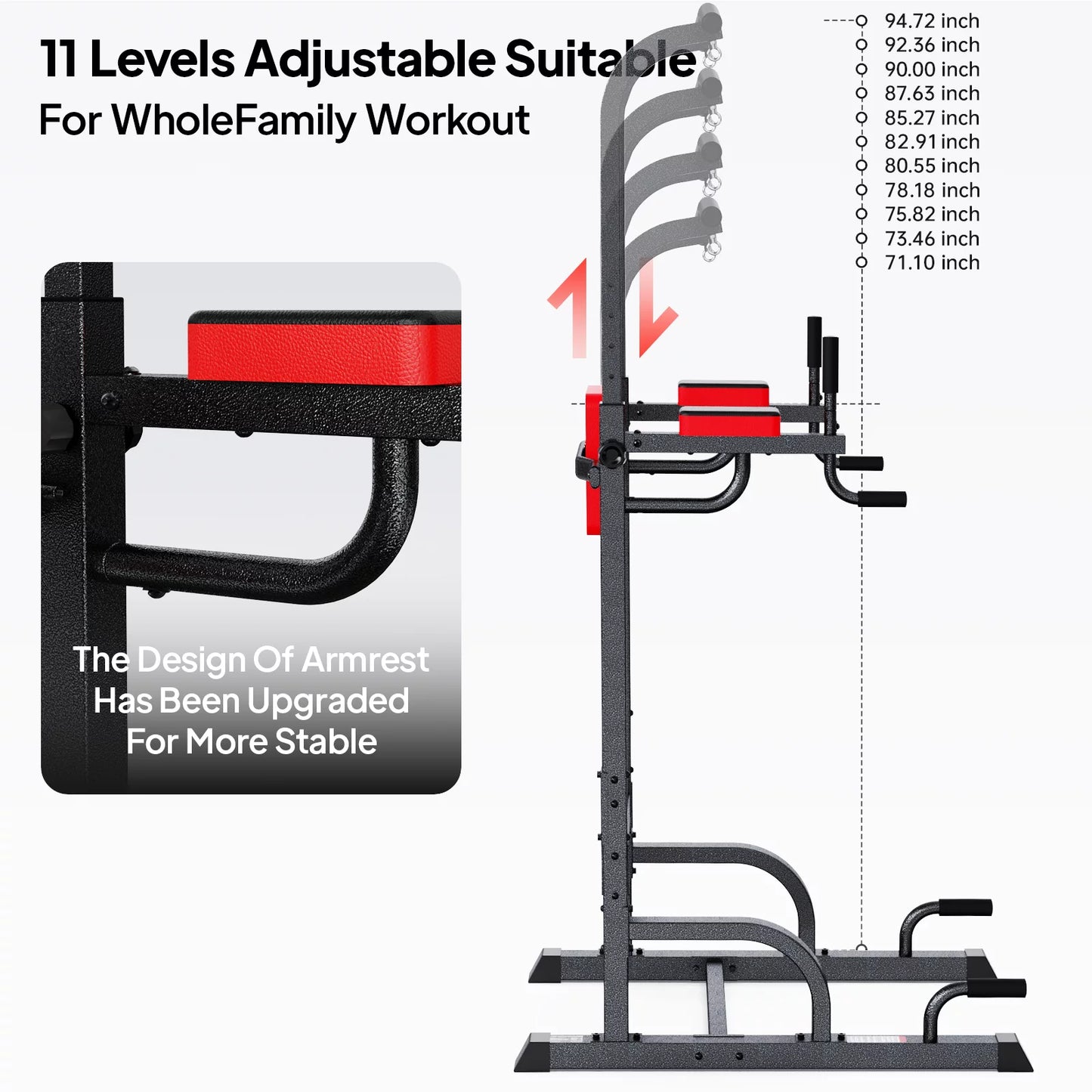 Multifunction Power Tower Pull up Bar Dip Station Power Rack with Adjustable Backrest for Home Gym Strength Training Workout Equipment Max Weight 480Lbs