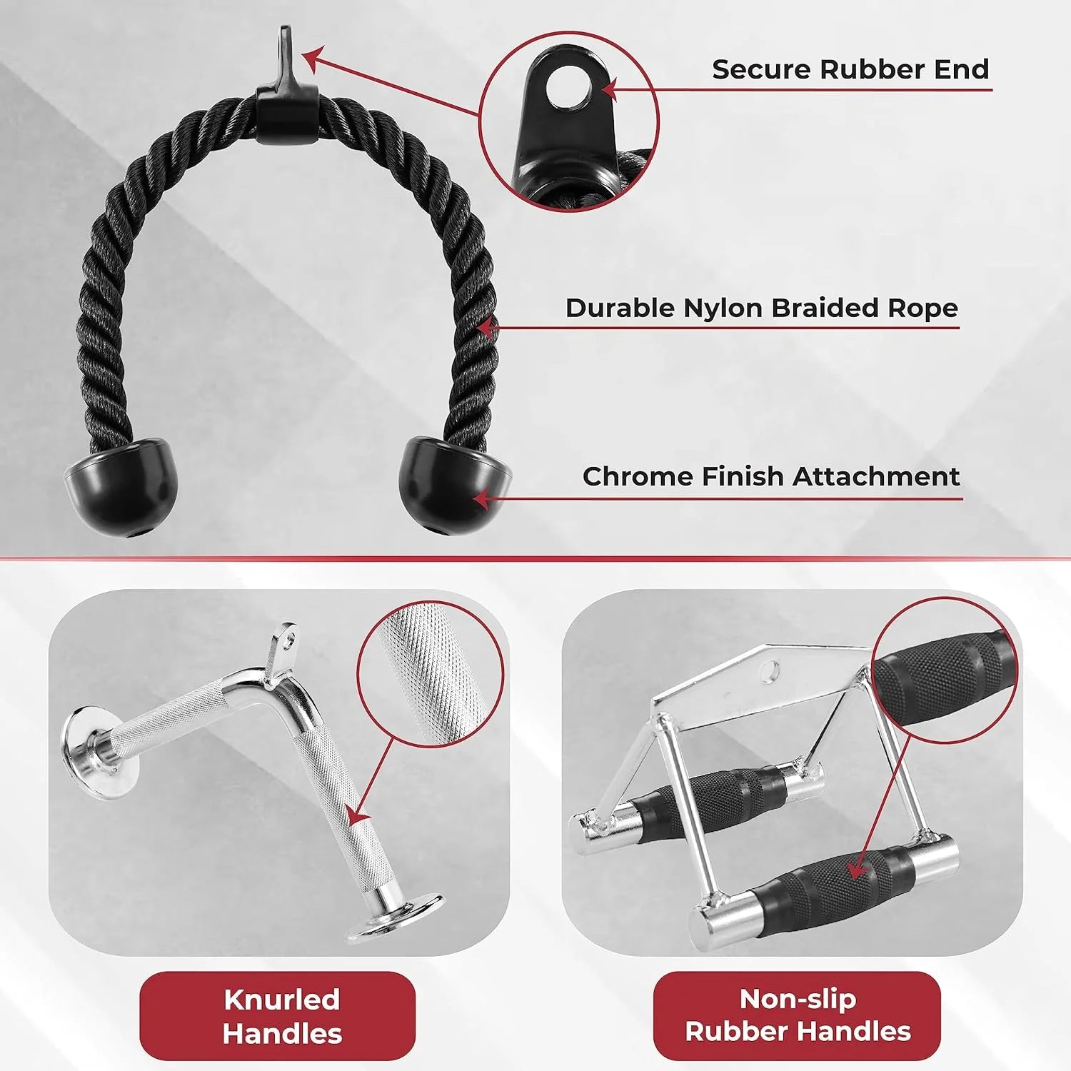 Double D Handle + Tricep Rope + V-Shaped Bar Cable Attachment Combo