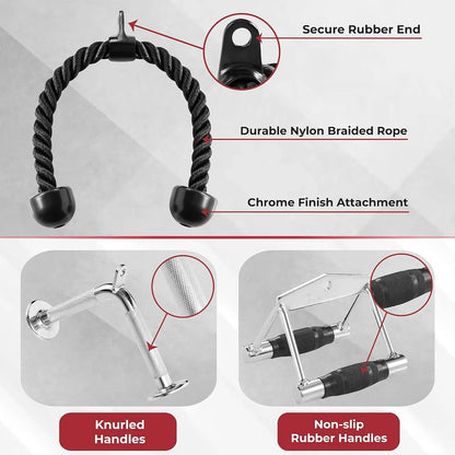 Double D Handle + Tricep Rope + V-Shaped Bar Cable Attachment Combo
