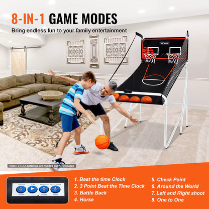 Succebuy Foldable Basketball Arcade Game 2 Player Indoor Basketball Game Home Dual Shot Sport 4 Balls 8 Game Modes for Kid Adult