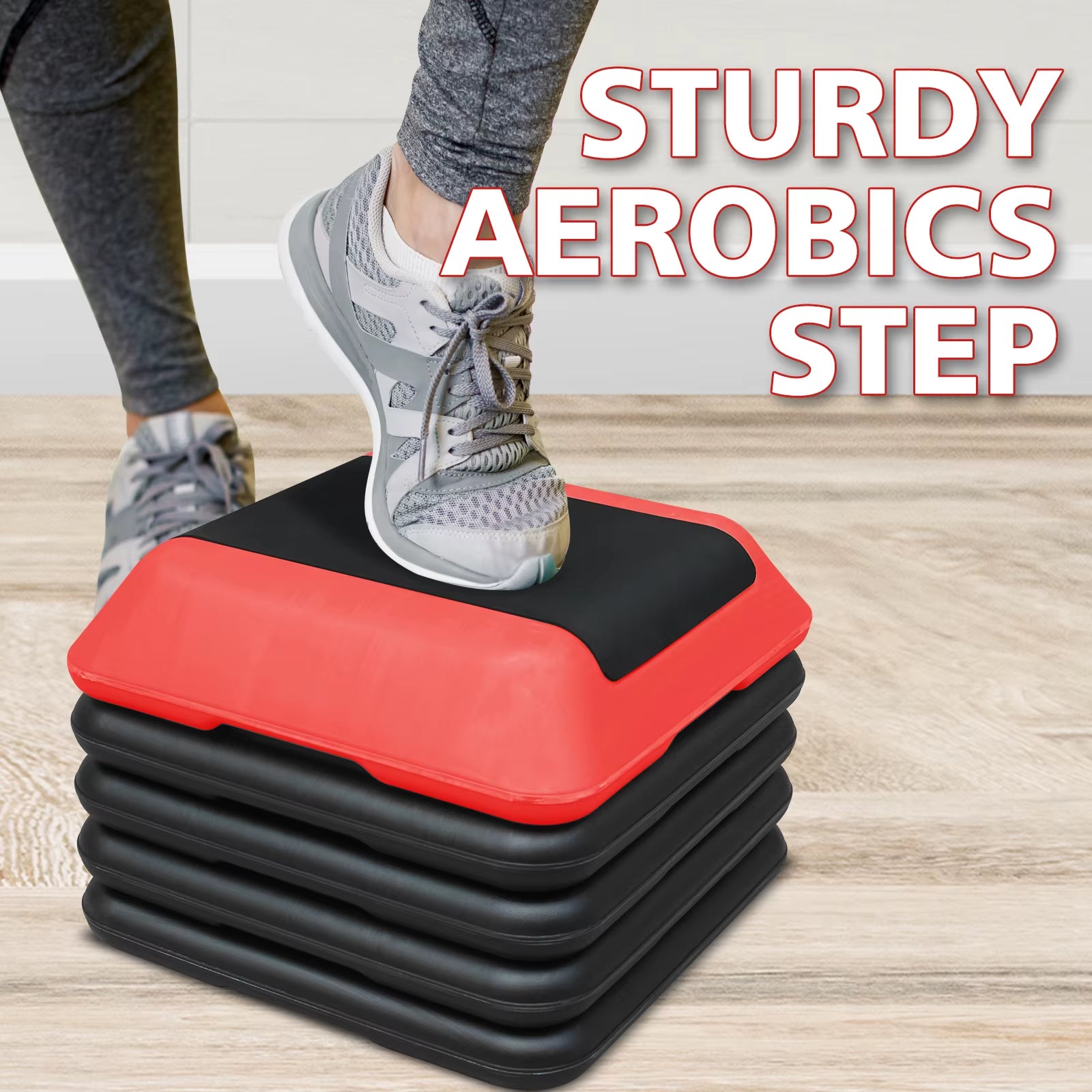 Adjustable 16"X16" Aerobic Step Platform with 4 Height Risers for Home Gym Exercise Fitness Workout
