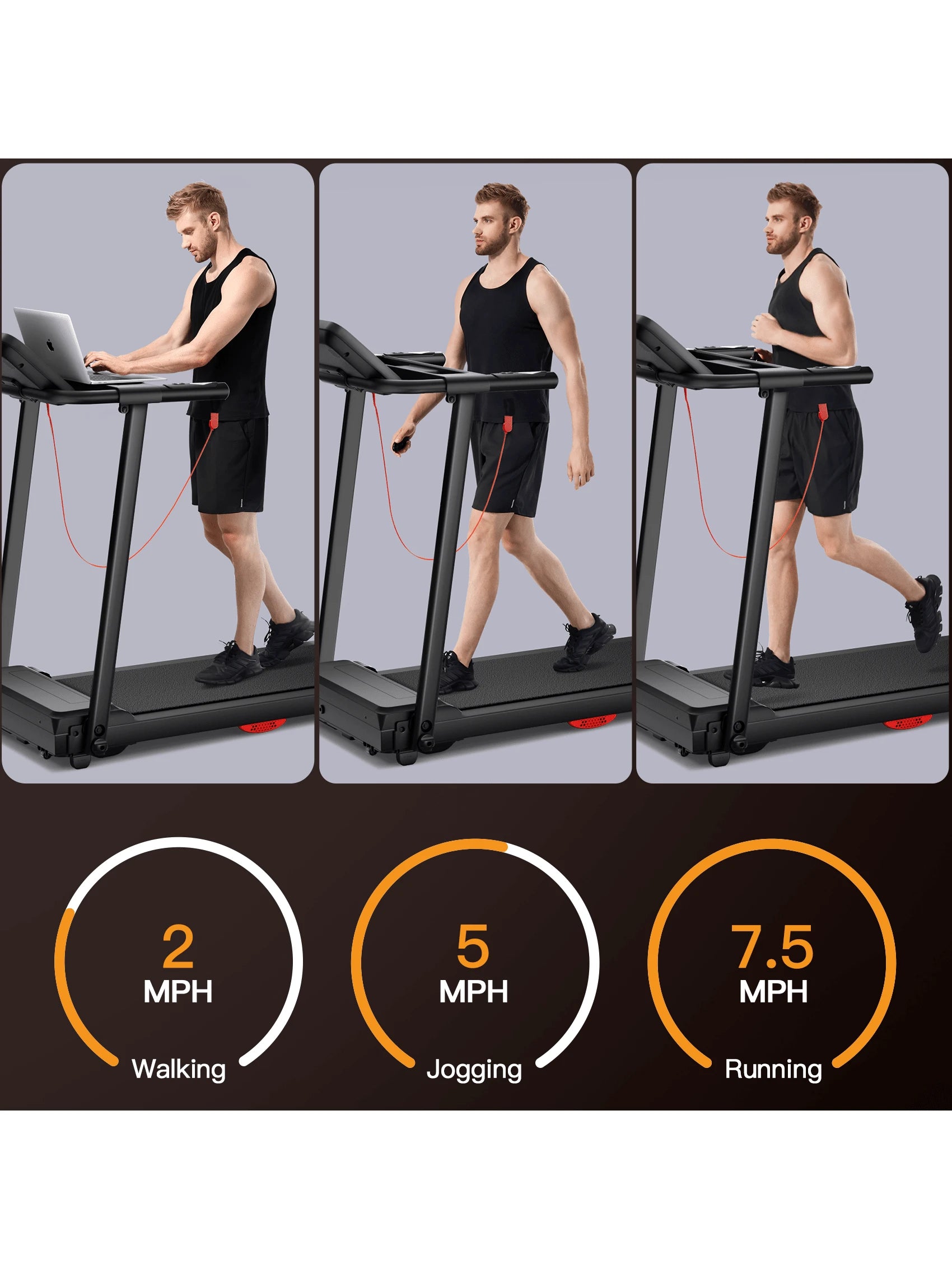 UMAY Treadmills for Home, 2.5HP Quiet Brushless Folding Treadmill with Heart Rate Sensor, Silicone Damping System, 265Lbs Weight Capacity, Holder for Cup & Phone