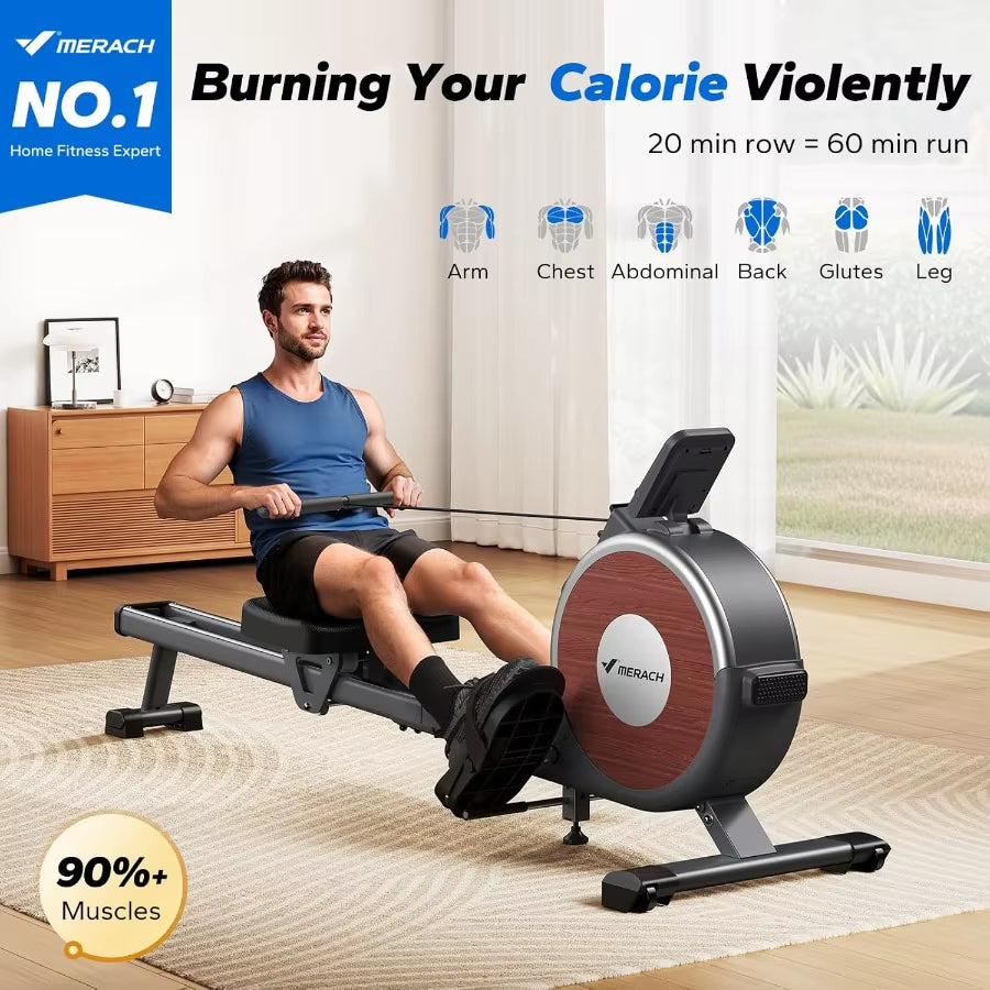 Rowing Machines for Home Magnetic Rowing Machine with 16 Levels Rower Machine of Quiet Resistance Dual Slide Rail with Max 350L
