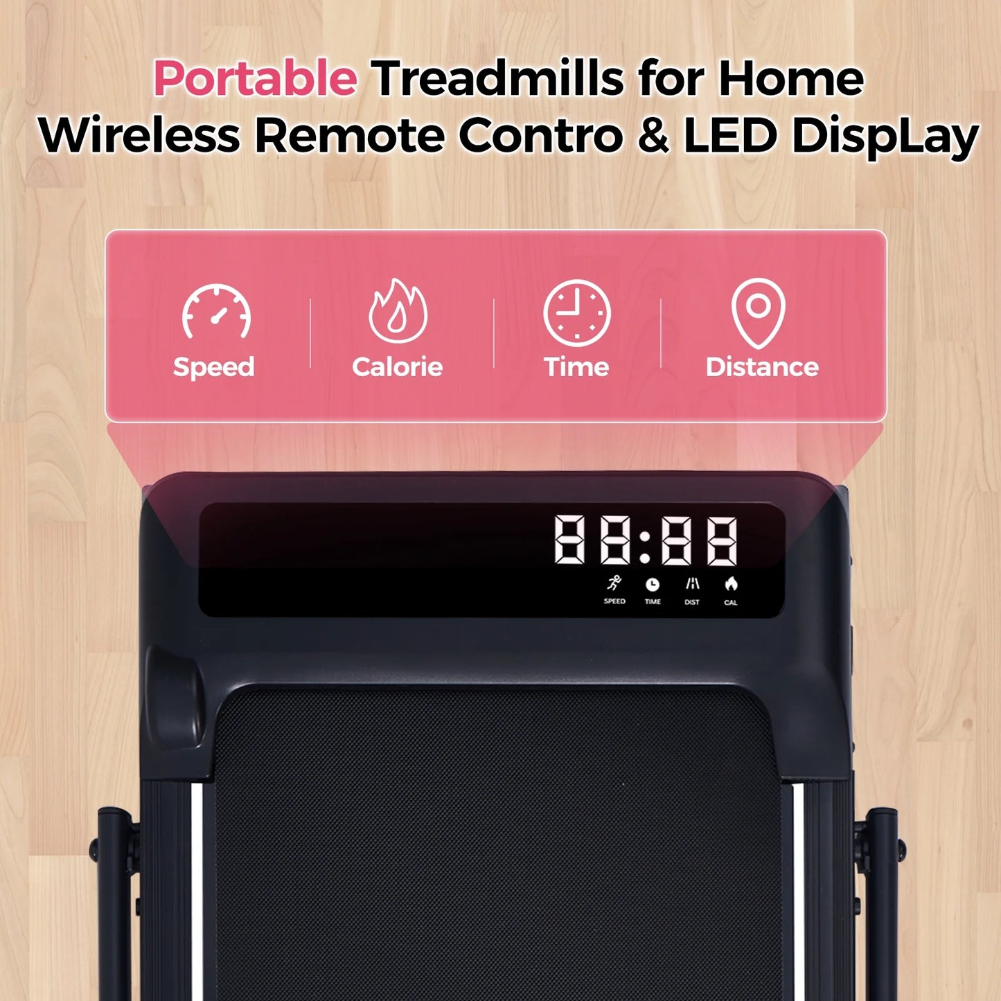 Folding Treadmill with Handles for Home Workouts,Portable Treadmill Compact under Desk Foldable Walking Pad Treadmills with LED Display,320Lbs Capacity