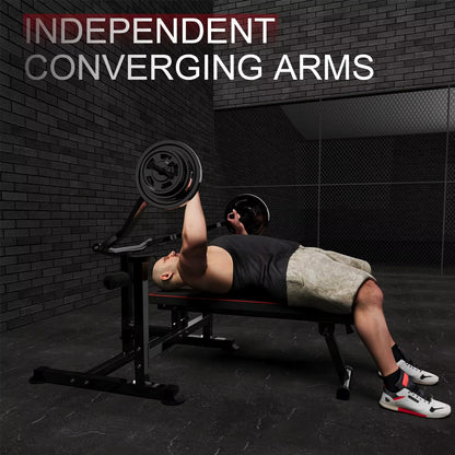 Bench Press Set Chest Press Machine with Independent Converging Arms Adjustable Flat Incline Bench Press with Dumbbell Rack For