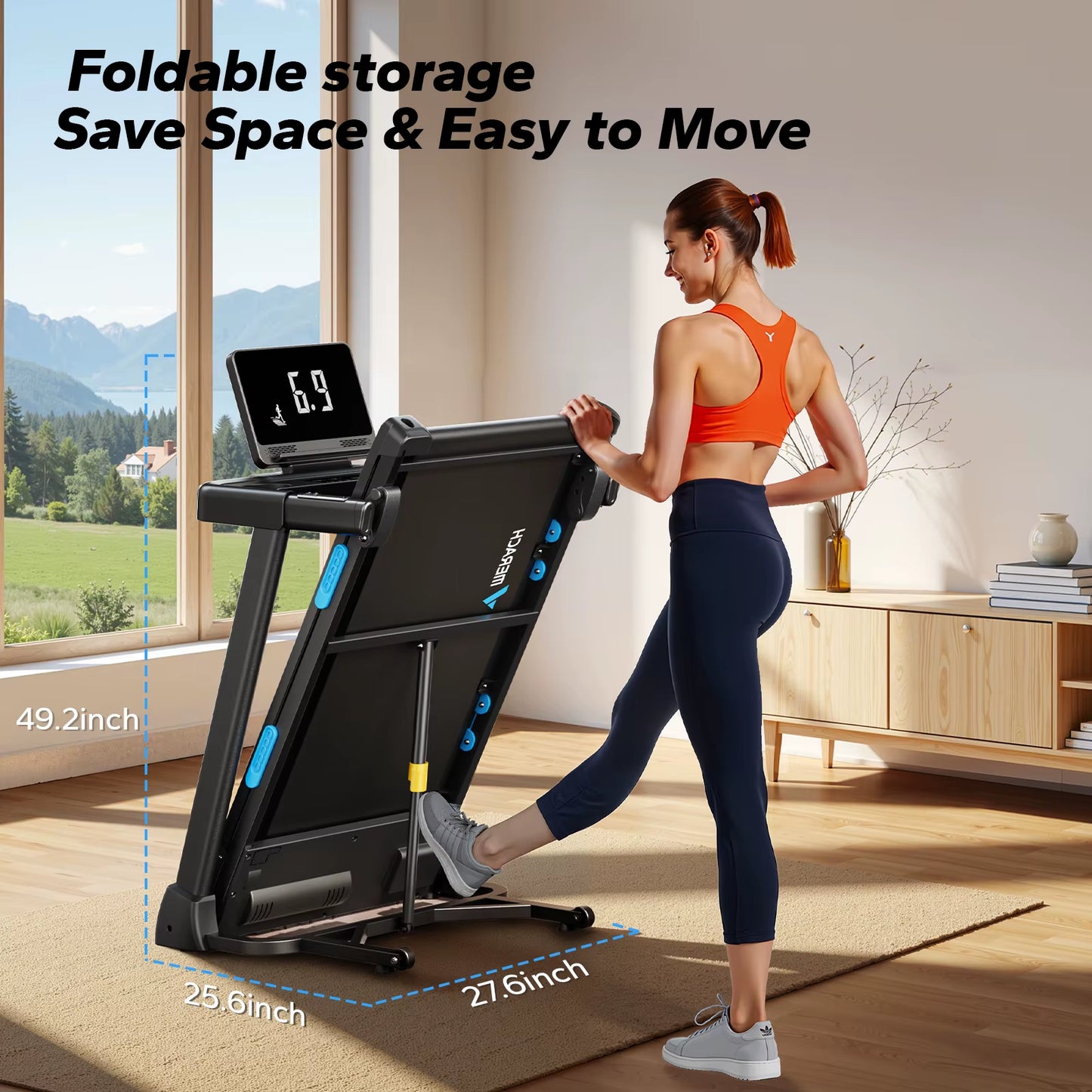 Foldable Treadmill T12 Incline Quiet Treadmills Double Deck Technology 4 Silicone Shock Cushion Heart Rate Monitoring