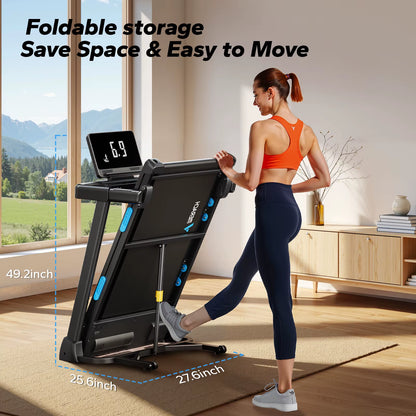 Foldable Treadmill T12 Incline Quiet Treadmills Double Deck Technology 4 Silicone Shock Cushion Heart Rate Monitoring
