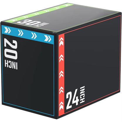 3In1 Plyometric Jump Box Workout Equipment for Home Gym Training: Adjustable Height Boxes 20 24 30 with Antislip Surface and Hi